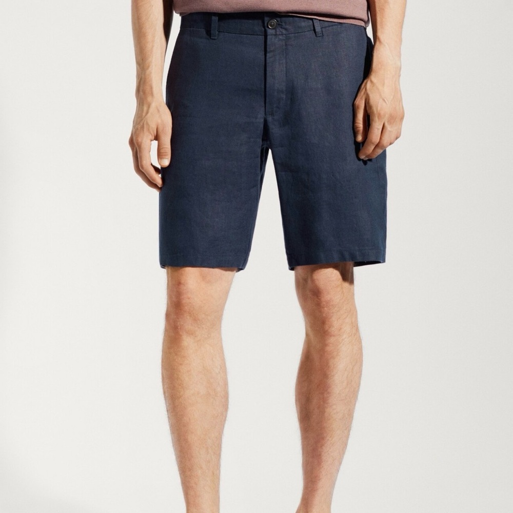 Mango Men's Dark Blue Flat Front Shorts